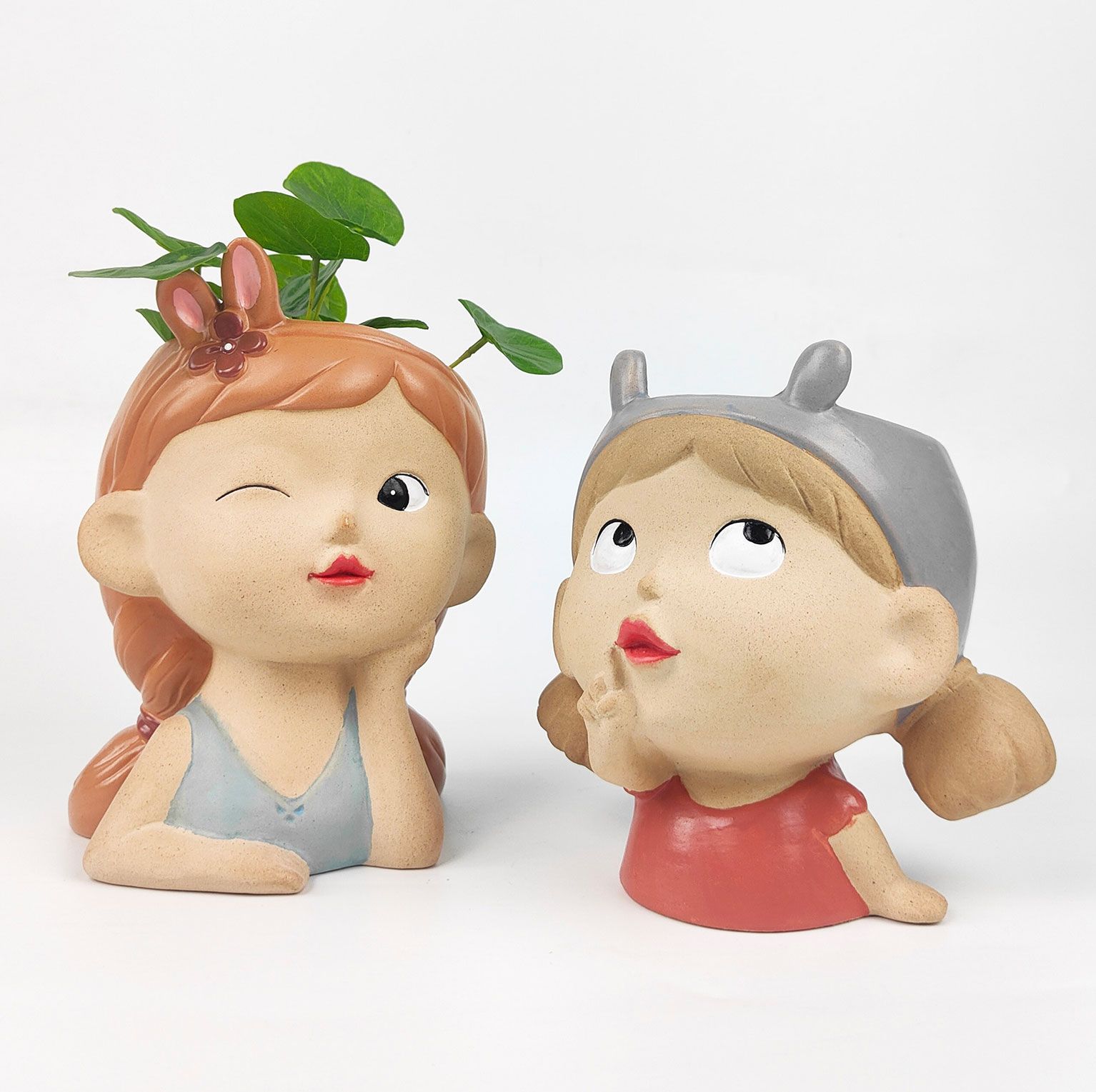 Urban Products NZ Sarah Cute Girl Planter Pink Grey Med