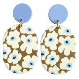 Sasha Oval Floral Drop ER Blue & Mustard