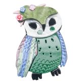 Iris Owl Brooch Green 