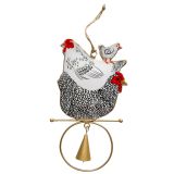 Chickens Hanging Bell Black & White 18cm