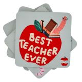 Bookworm Best Teacher Cork & MDF Coaster