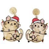 Festive Cats with Lights Earrings Brown 