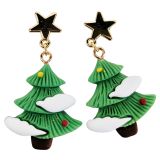 Tree with Star Earrings Green 