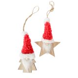 Cute Wooden Santa on Tree & Star Hanging