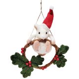 Snowy Christmas Mouse Swinging on a Wrea