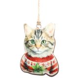 Christmas Cat Wearing Jumper Hanging Dec