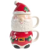 Santa Stacked Mug Set Red & White 23cm 