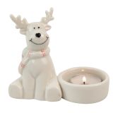 Cute Reindeer Tealight Holder White 9cm 