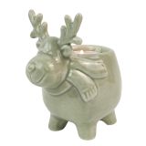 Cute Reindeer Tealight Holder Sage 11cm 
