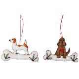 Dogs on Holly Bone Hanging Decoration Wh