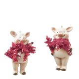 Pig with Woolen Scarf Resin Hanging Red 