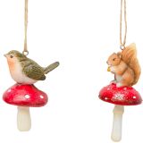 Bird & Squirrel on Toadstool Resin Hangi