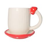 Toadstool Mug & Saucer White & Red 11cm 