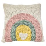 Rainbow Heart Boucle Cushion White 38cm 