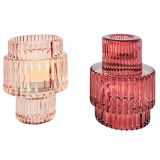 Kinkora Glass Candle Holder Pink 10cm (2