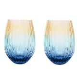 Ellie Ombre Stemless Glass Amber & Blue 