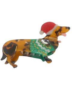 Christmas Dog Claw Clip Brown & Red 