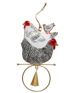 Chickens Hanging Bell Black & White 18cm