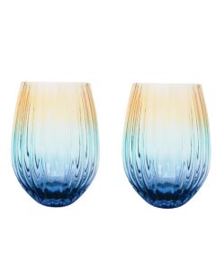 Ellie Ombre Stemless Glass Amber & Blue 