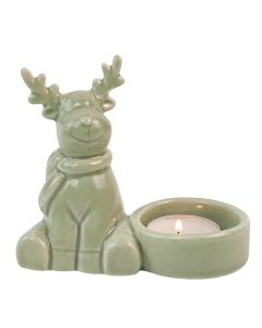 Cute Reindeer Tealight Holder Sage 9cm 