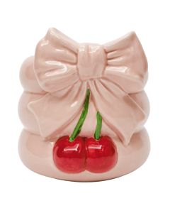 Cherry Bow Planter Pink & Red 16cm 