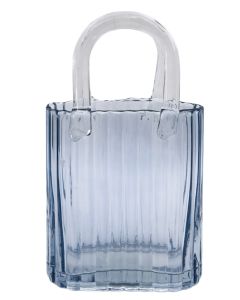 Reeded Handbag Glass Vase Blue Lg 28cm