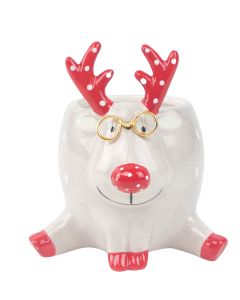 Quirky Reindeer Planter Grey & Red 12cm 